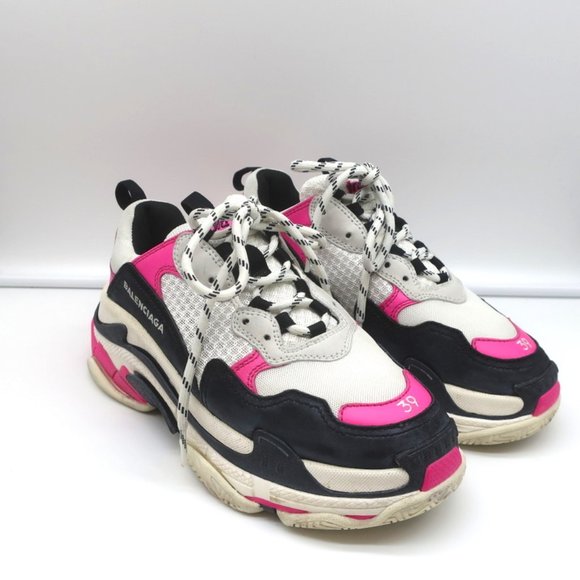 BALENCIAGA TRIPLE S SNEAKERS WHITE MESH & PINK LEATHER SIZE 39 - Picture 3 of 11